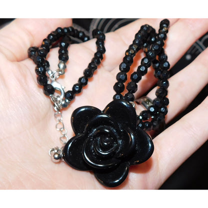 Gothic Rose Beaded Floral Pendant Necklace