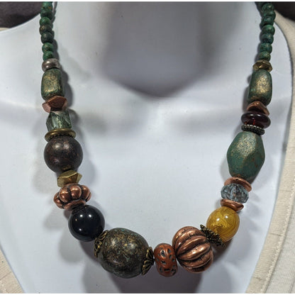 Chunky Bohemian Mixed Media Earth Tone Beaded Necklace