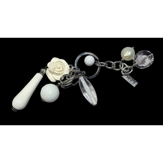 Miche Coquette Floral White And Silver Tone Charm Keychain