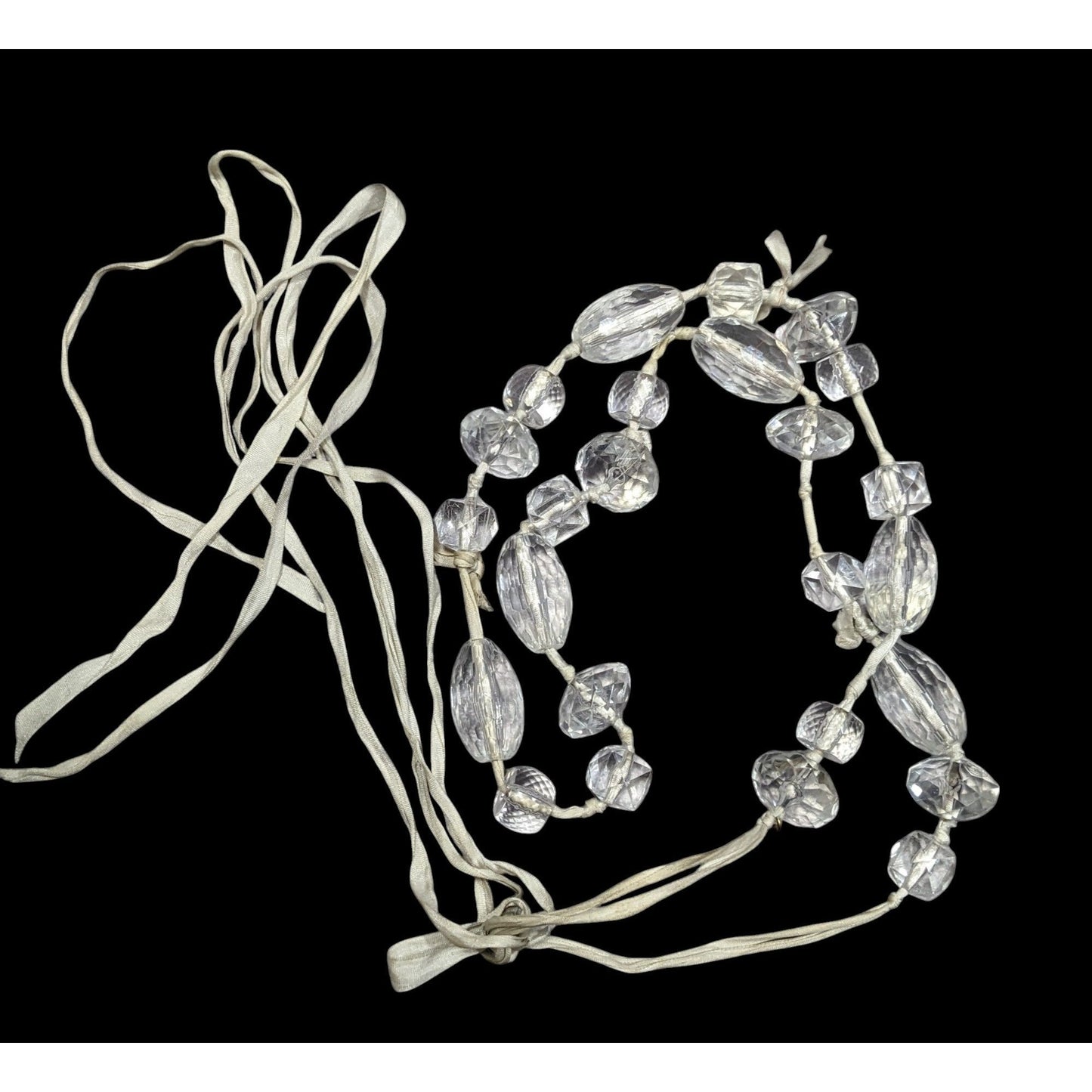 J.Crew Chunky Clear Beaded Grey Ribbon Station Necklace