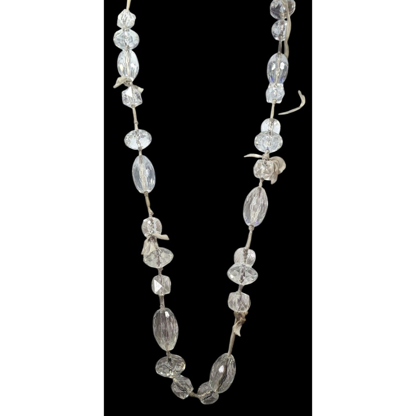 J.Crew Chunky Clear Beaded Grey Ribbon Station Necklace