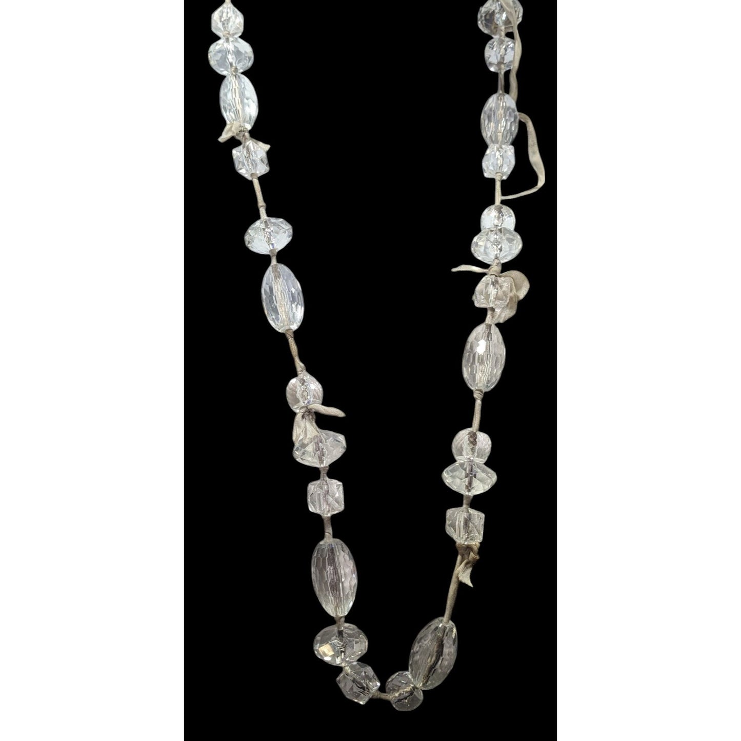 J.Crew Chunky Clear Beaded Grey Ribbon Station Necklace