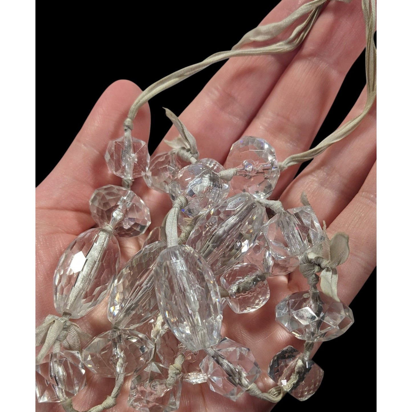 J.Crew Chunky Clear Beaded Grey Ribbon Station Necklace