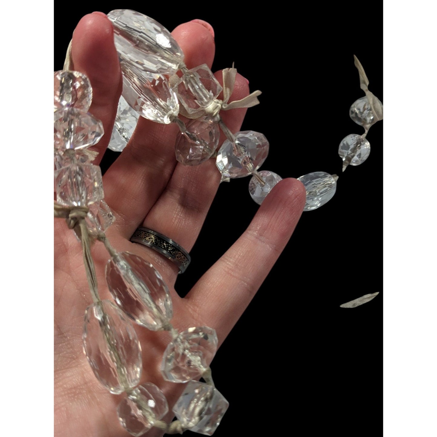 J.Crew Chunky Clear Beaded Grey Ribbon Station Necklace