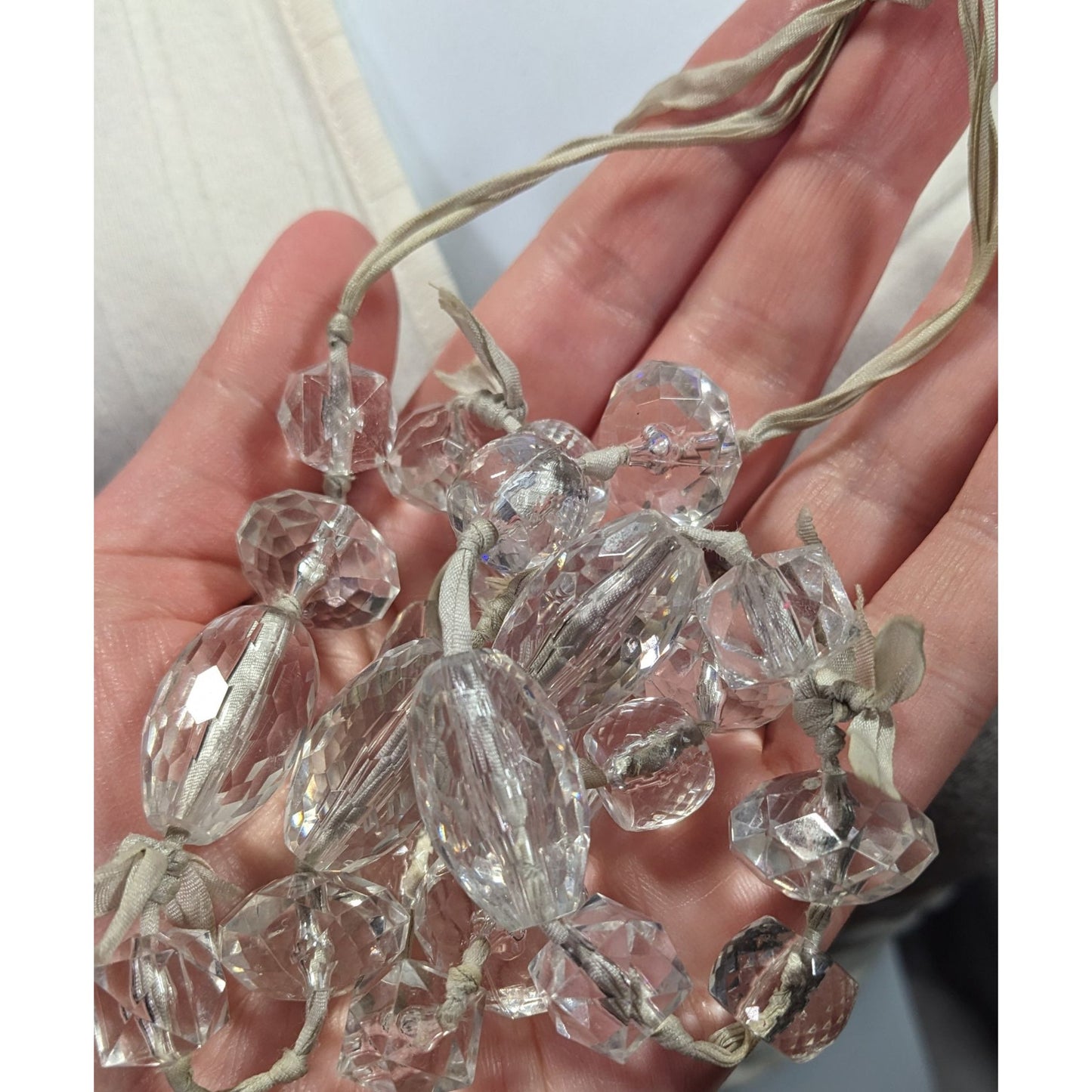 J.Crew Chunky Clear Beaded Grey Ribbon Station Necklace