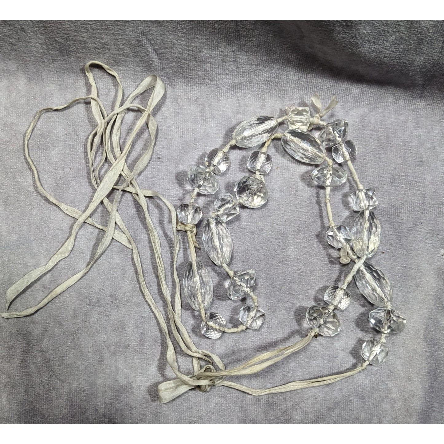 J.Crew Chunky Clear Beaded Grey Ribbon Station Necklace