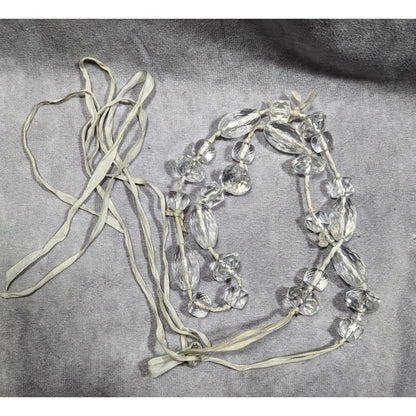 J.Crew Chunky Clear Beaded Grey Ribbon Station Necklace