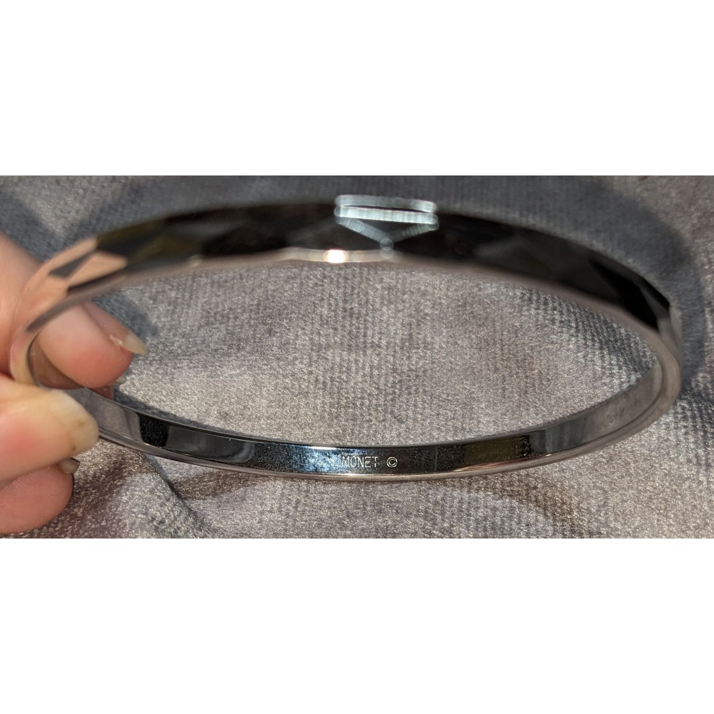 Mod Geometric Vintage Monet Silver Tone Faceted Cuff Bracelet
