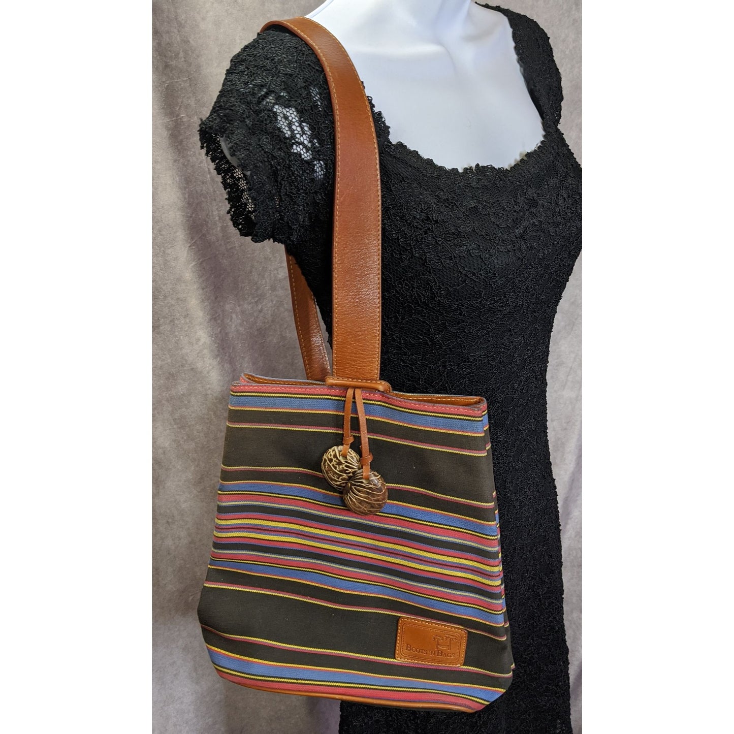 Boots N Bags Southwestern Canvas Sling Bag With Leather Accents & Striped Design