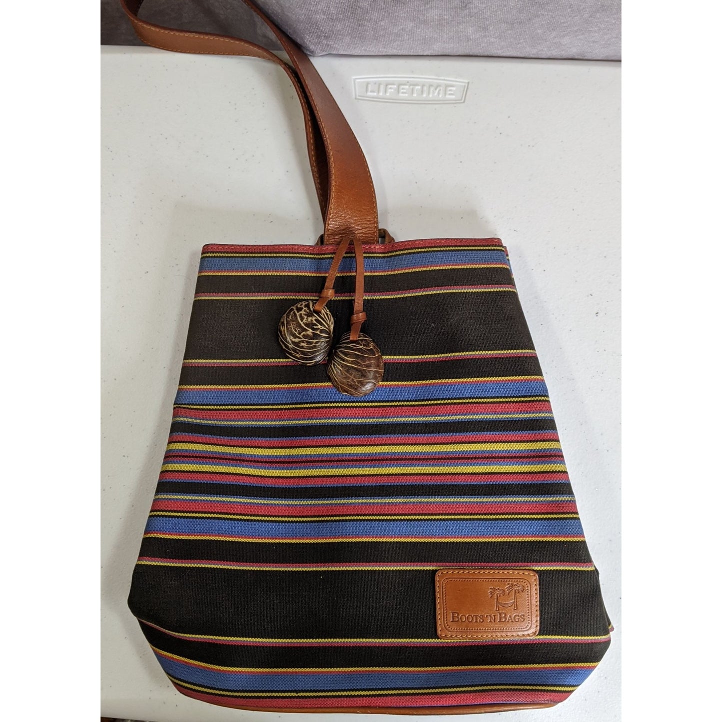 Boots N Bags Southwestern Canvas Sling Bag With Leather Accents & Striped Design