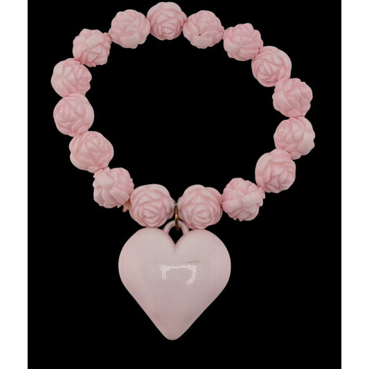 Coquette Love Pink Floral Stretch Bracelet With Heart Charm