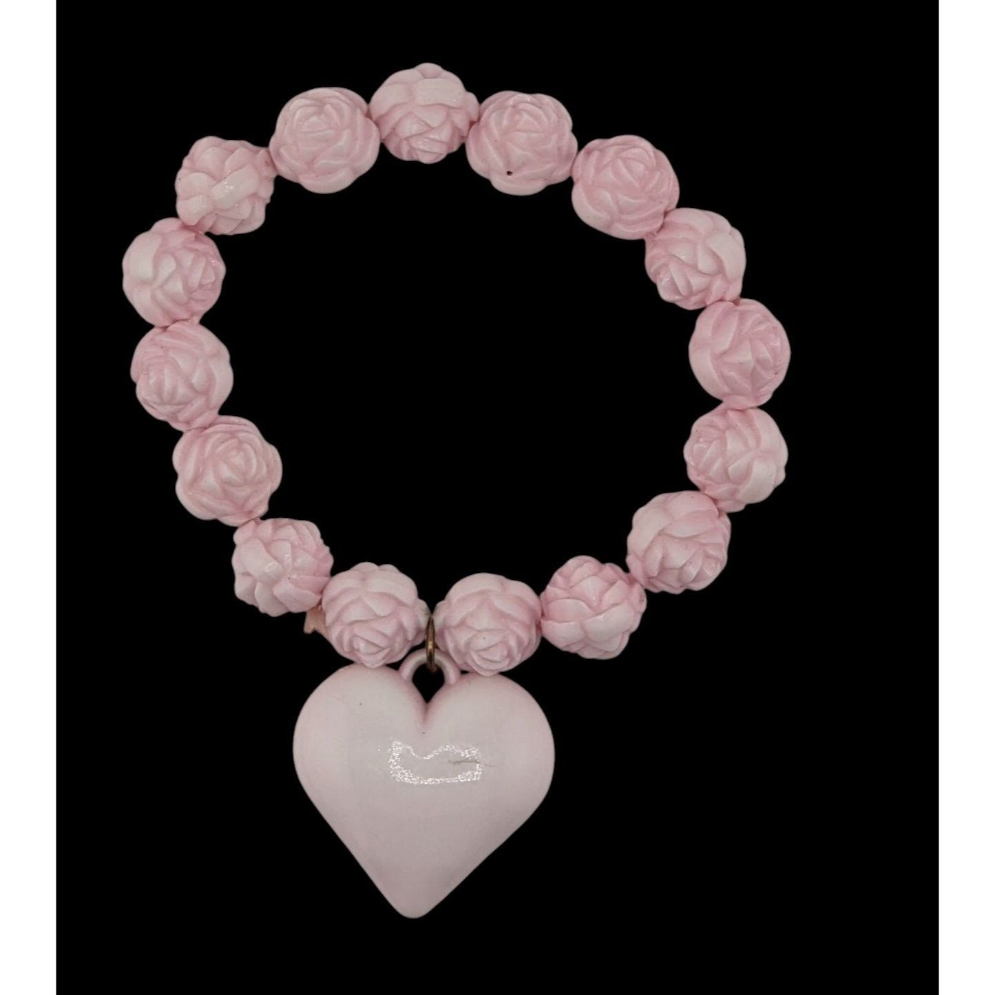 Coquette Love Pink Floral Stretch Bracelet With Heart Charm
