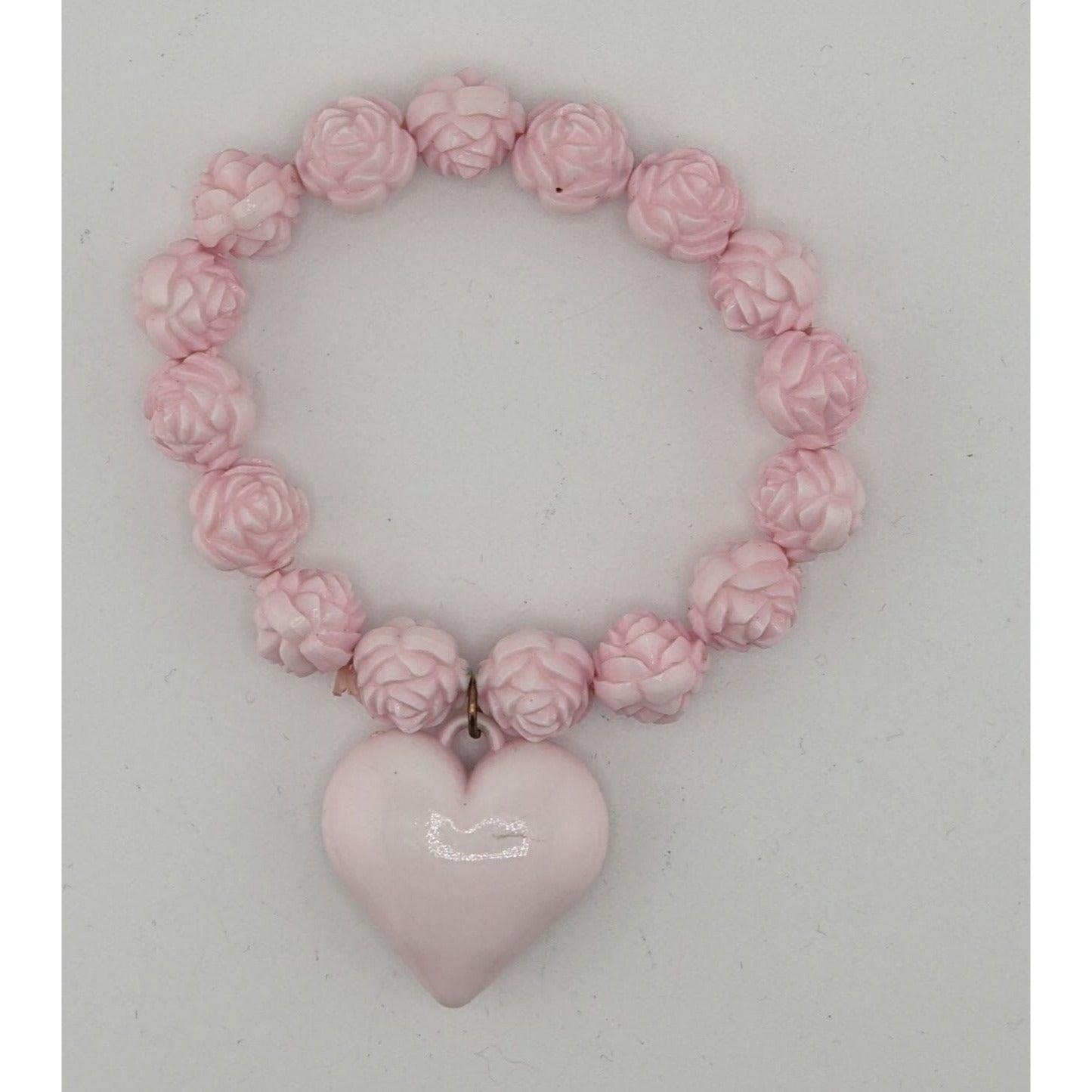 Coquette Love Pink Floral Stretch Bracelet With Heart Charm