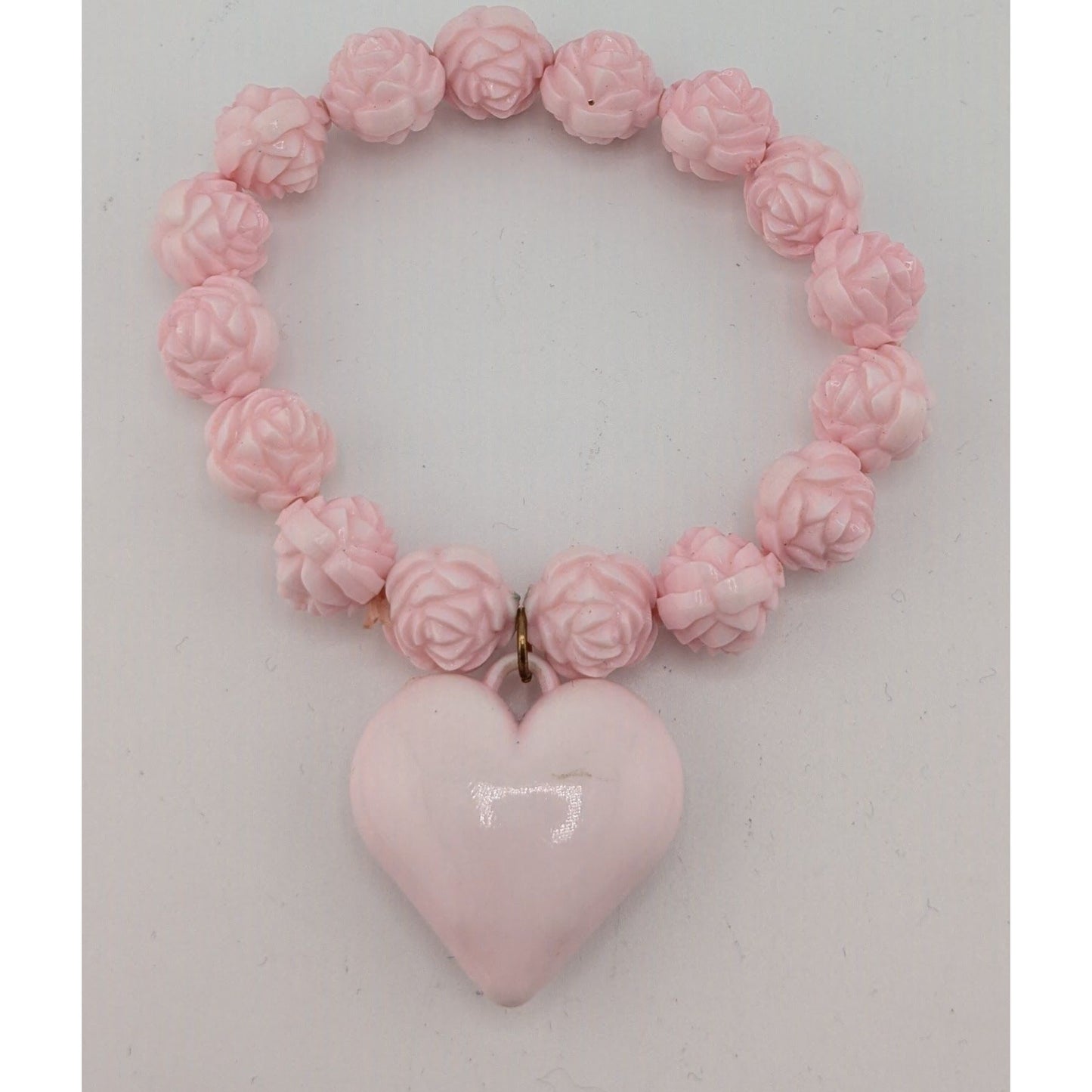 Coquette Love Pink Floral Stretch Bracelet With Heart Charm