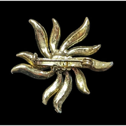 Vintage 40s Sun Burst Gold Tone Pendant With AB Rhinestones And Faux Pearls