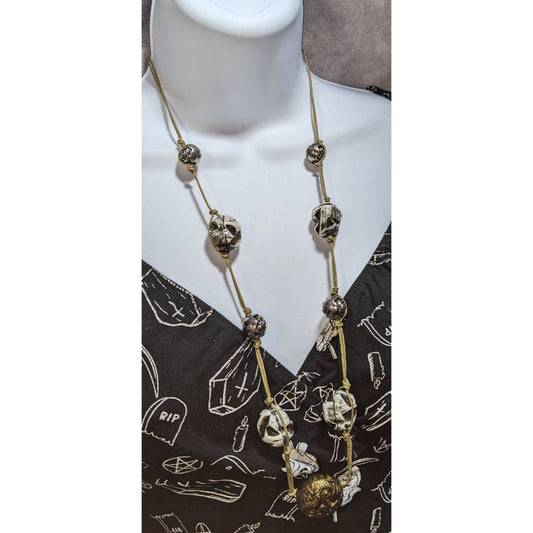 Brutalist Handcrafted Necklace With Carved Ceramic & Metal Beads