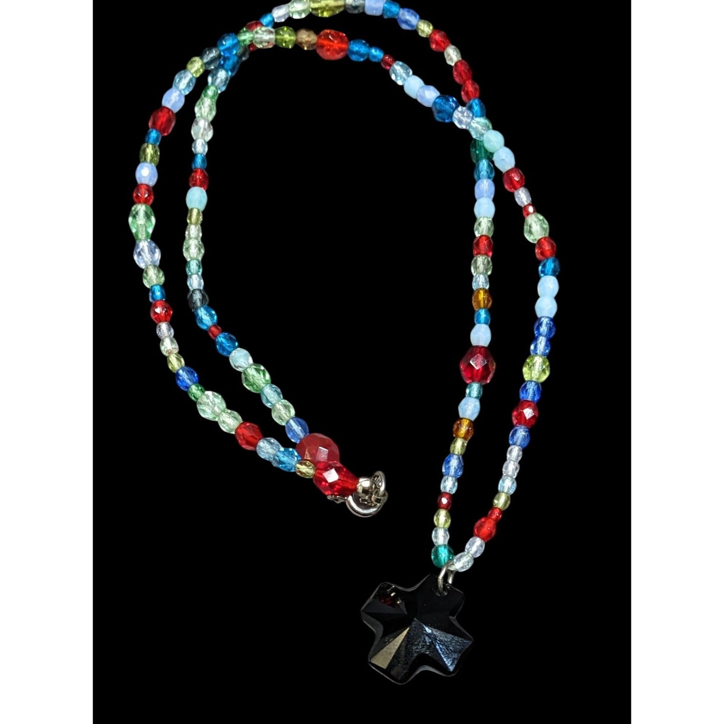 Handmade Rainbow Glass Beaded Cross Necklace