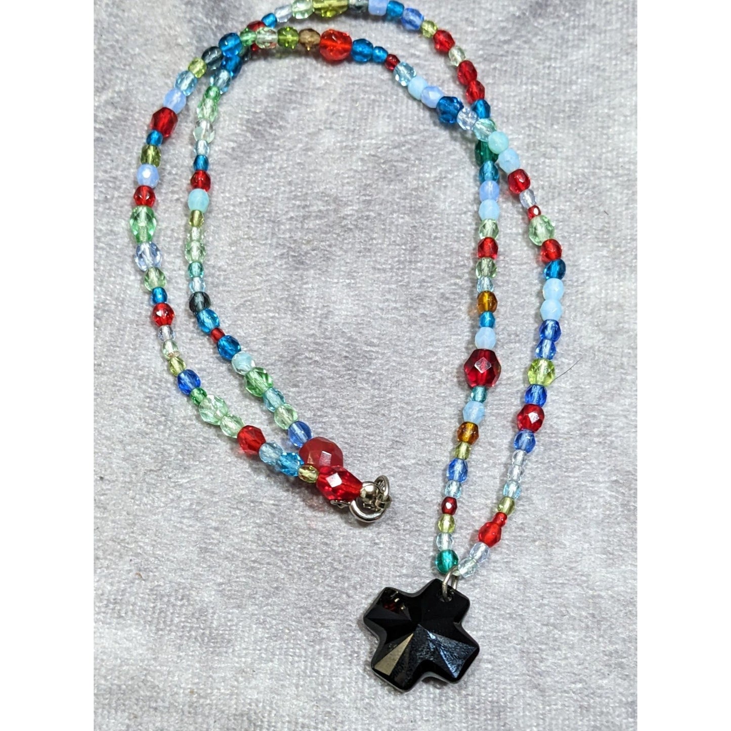 Handmade Rainbow Glass Beaded Cross Necklace