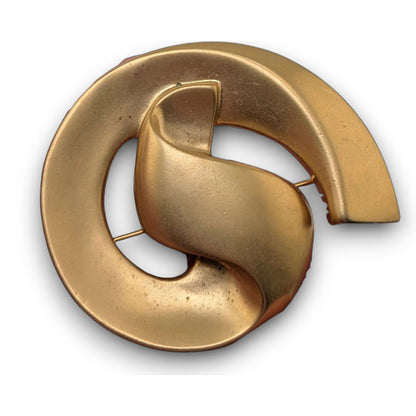 Vintage Modernist Gold Tone Abstract Swirl Brooch 2 Inch Like New
