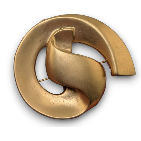 Vintage Modernist Gold Tone Abstract Swirl Brooch 2 Inch Like New
