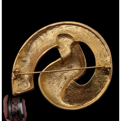Vintage Modernist Gold Tone Abstract Swirl Brooch 2 Inch Like New