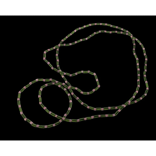 Cottagecore Glass Beaded Necklace With Pink & Green Cylindrical Beads