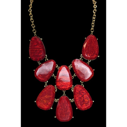 Glam Red Statement Bib Necklace Oversized Faceted Teardrop Gold Tone Runway Jewelry