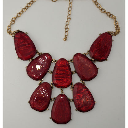 Glam Red Statement Bib Necklace Oversized Faceted Teardrop Gold Tone Runway Jewelry
