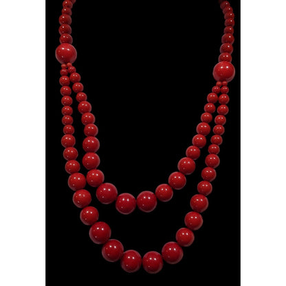 Elegant Red Multilayer Graduated Beaded Necklace
