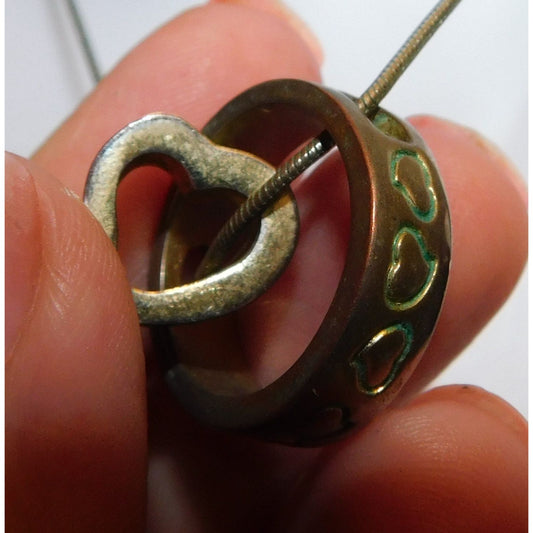 Nesting Heart Ring Pendant Necklace Silver And Gold Tone