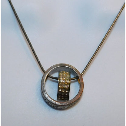 Nesting Heart Ring Pendant Necklace Silver And Gold Tone