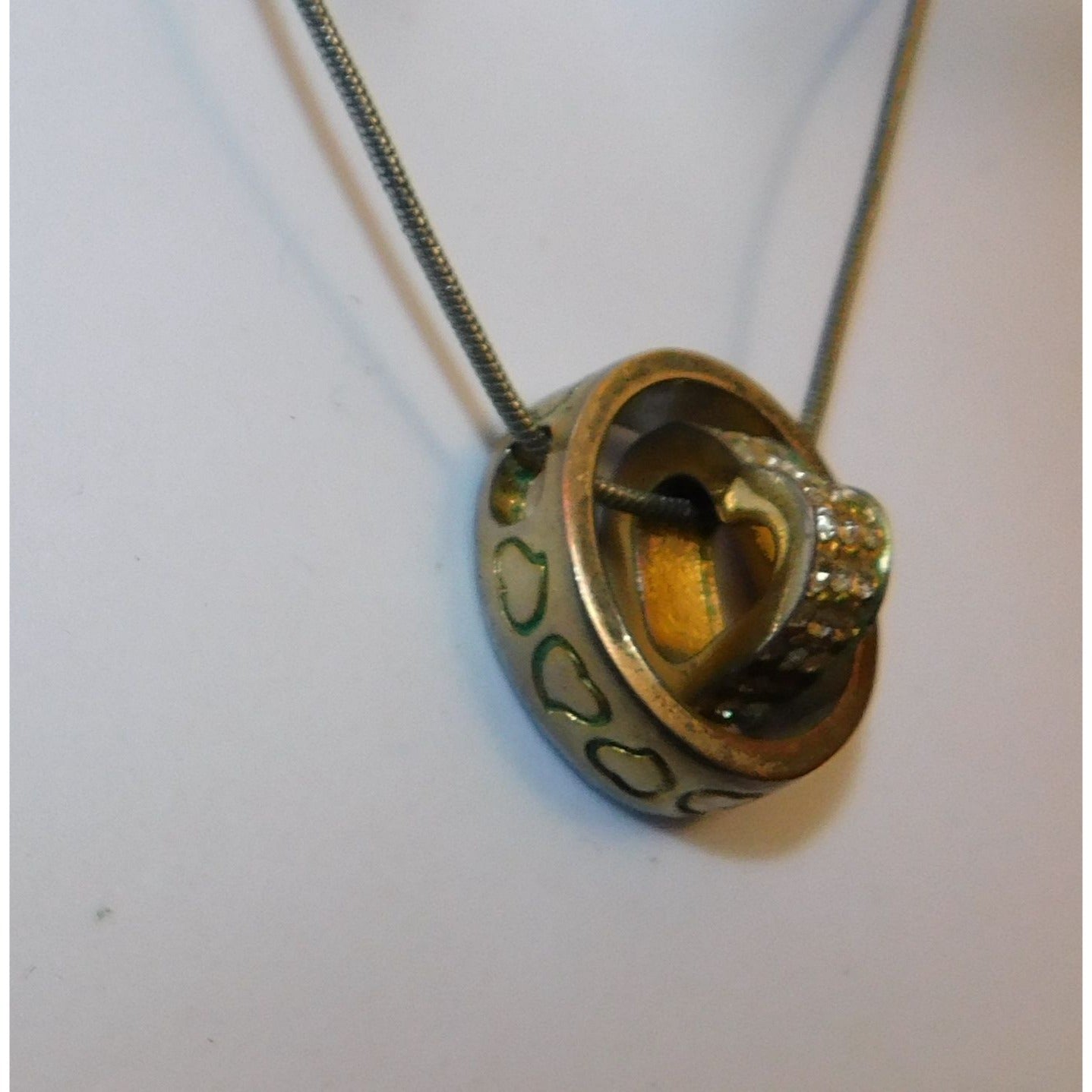 Nesting Heart Ring Pendant Necklace Silver And Gold Tone