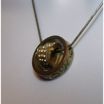 Nesting Heart Ring Pendant Necklace Silver And Gold Tone
