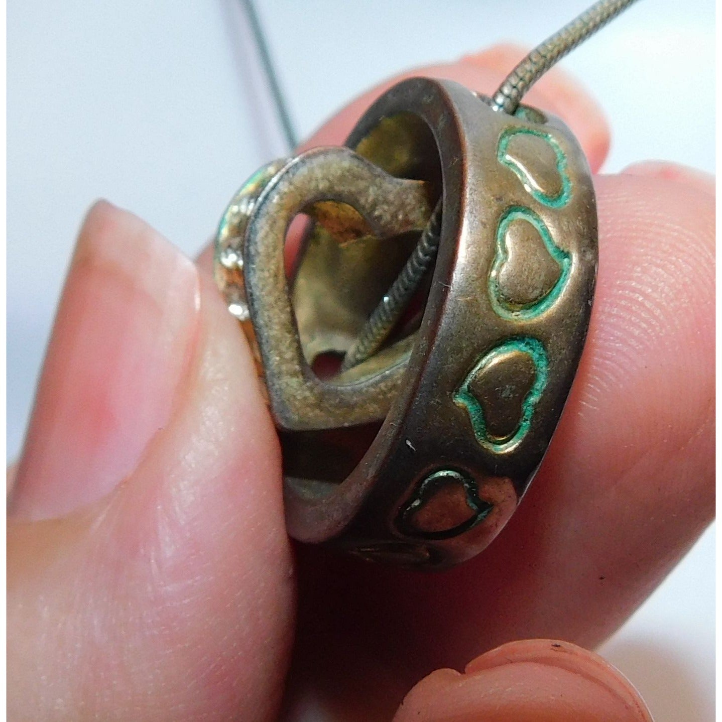 Nesting Heart Ring Pendant Necklace Silver And Gold Tone