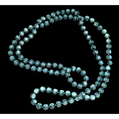 Mermaidcore Long Blue Marbled Beaded Necklace