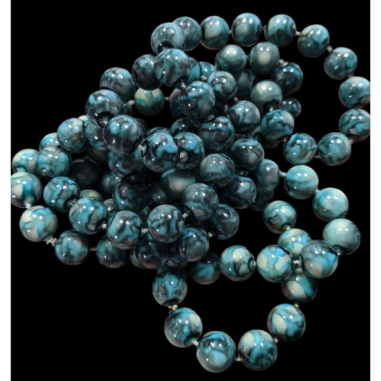 Mermaidcore Long Blue Marbled Beaded Necklace