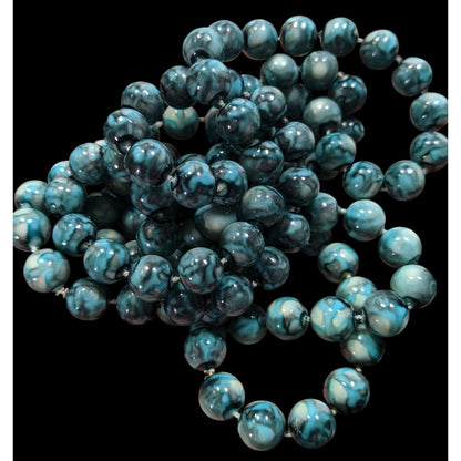 Mermaidcore Long Blue Marbled Beaded Necklace