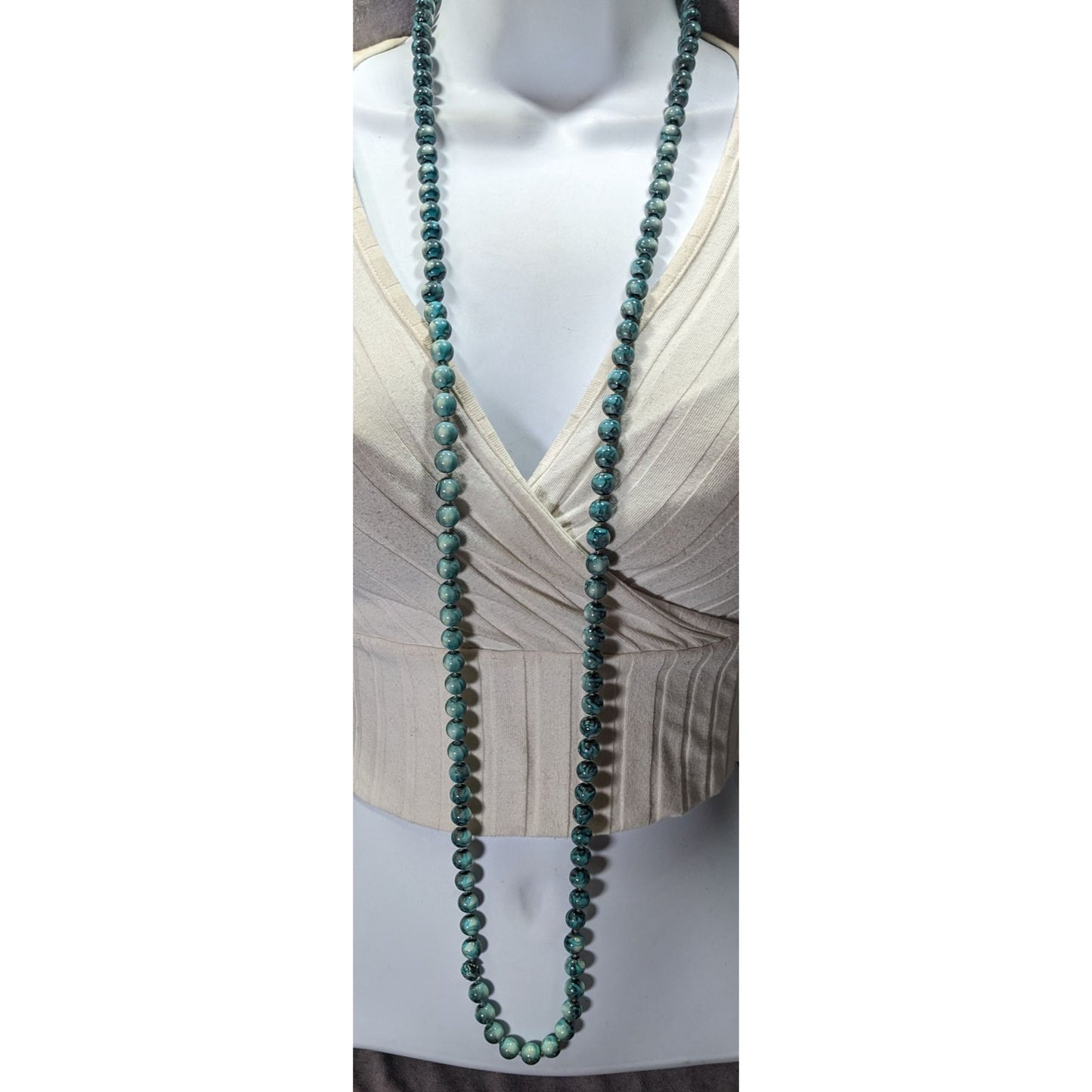 Mermaidcore Long Blue Marbled Beaded Necklace