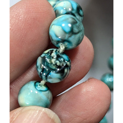 Mermaidcore Long Blue Marbled Beaded Necklace