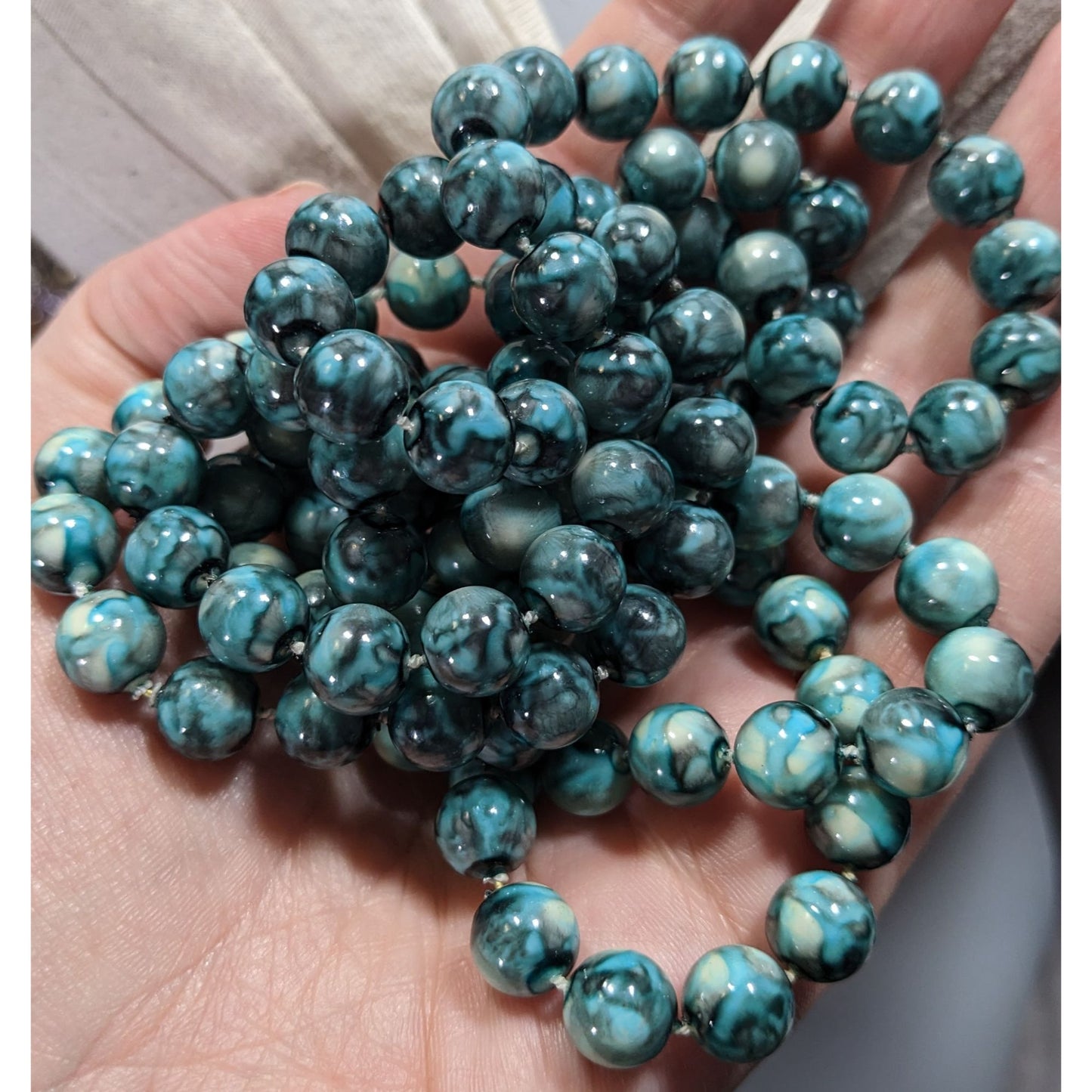 Mermaidcore Long Blue Marbled Beaded Necklace