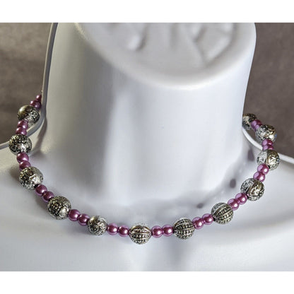 Memory Wire Purple Faux Pearl & Silver-Tone Beaded Adjustable Necklace