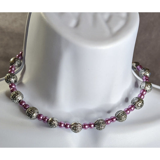 Memory Wire Purple Faux Pearl & Silver-Tone Beaded Adjustable Necklace