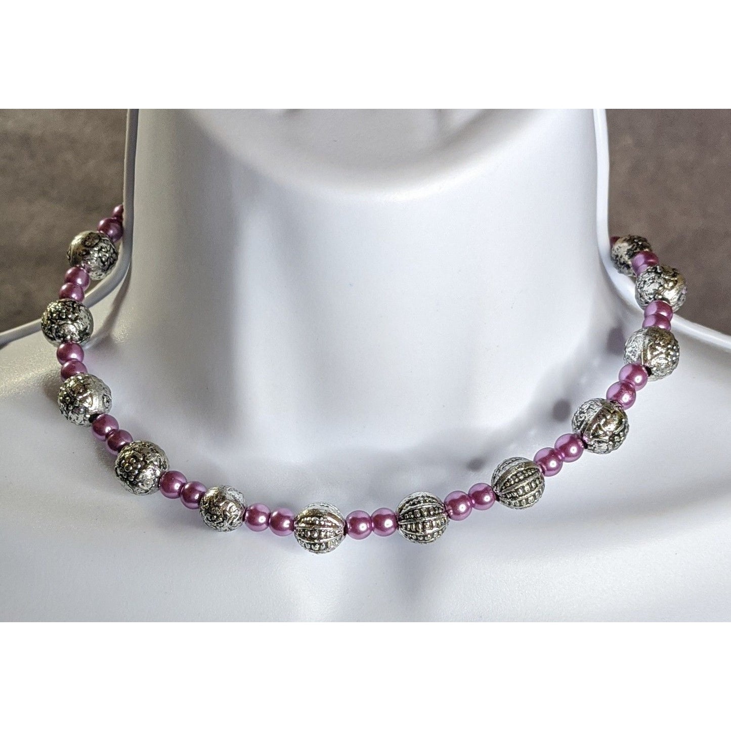 Memory Wire Purple Faux Pearl & Silver-Tone Beaded Adjustable Necklace