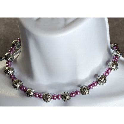 Memory Wire Purple Faux Pearl & Silver-Tone Beaded Adjustable Necklace