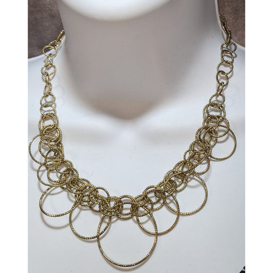 Casual Silver-Tone Necklace With Textured Rings
