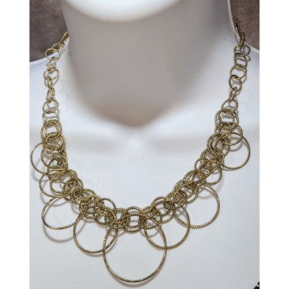 Casual Silver-Tone Necklace With Textured Rings