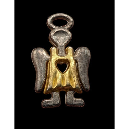 Vintage Guardian Angel Lapel Pin Silver Tone & Gold Heart Accent Cutout