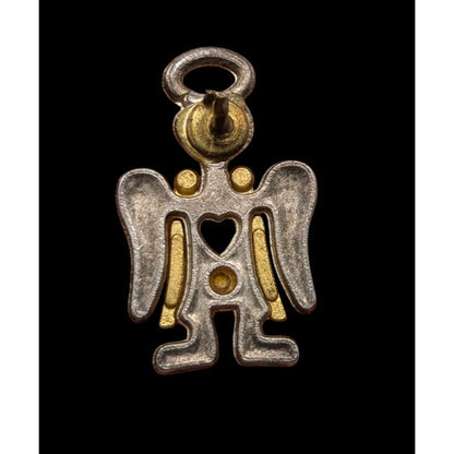 Vintage Guardian Angel Lapel Pin Silver Tone & Gold Heart Accent Cutout