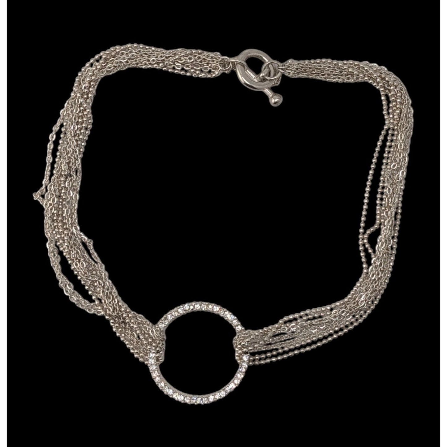 Silver Multi Strand Rhinestone Circle Necklace Modern Glam Statement Jewelry