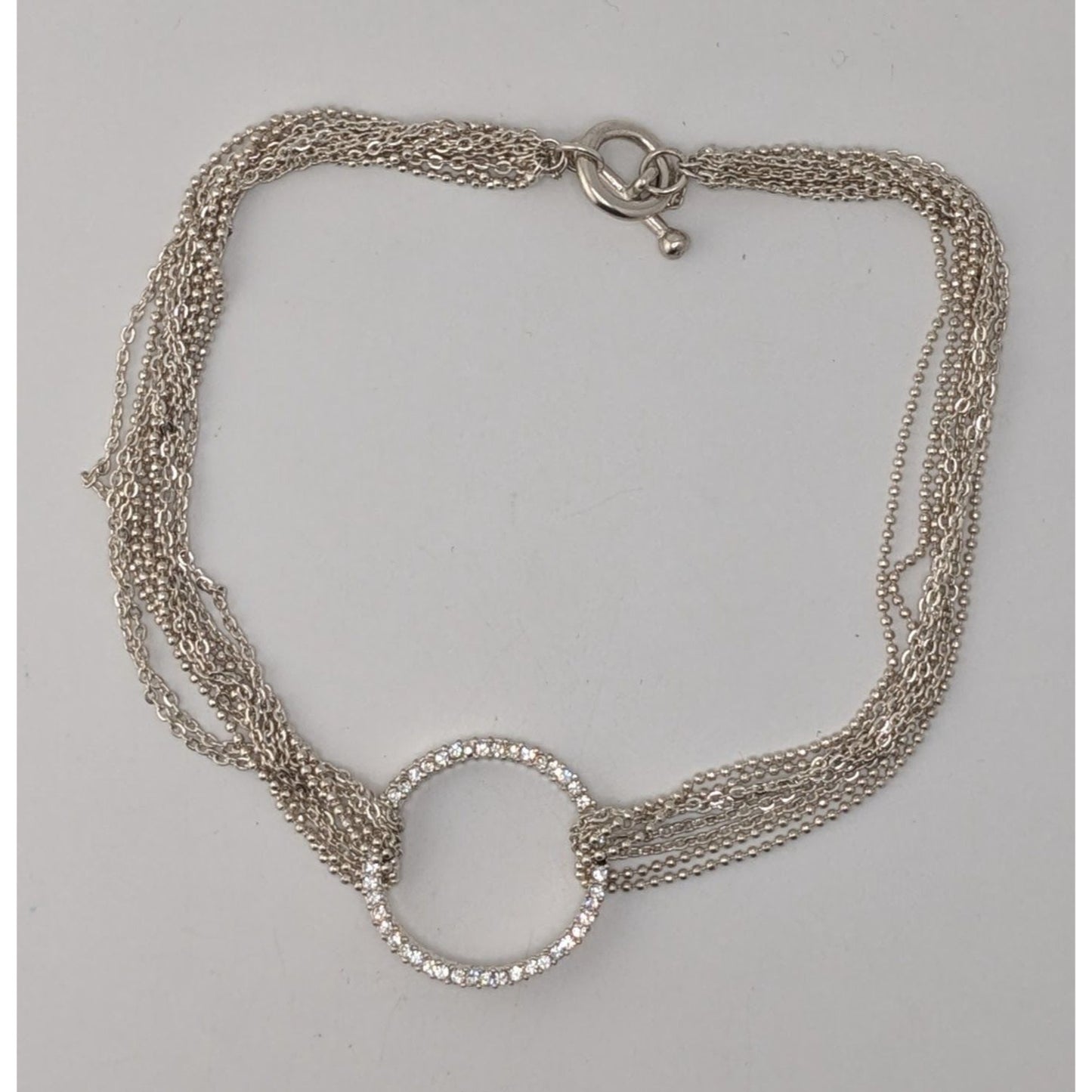 Silver Multi Strand Rhinestone Circle Necklace Modern Glam Statement Jewelry